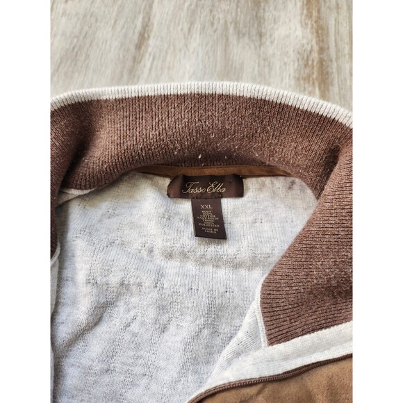 Tasso Elba Mock Neck Sweater Mens XXL Faux Suede Trim Elbow Patch Pullover GUC - Picture 6 of 9